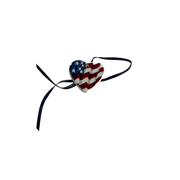 Longaberger All American Flag Heart Ceramic Tie-On 32891 Vintage - Picture 2 of 3